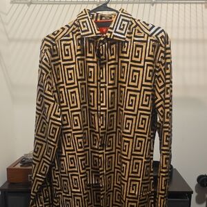 Men's Black and Gold Patterned Button Down Shirt